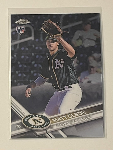 2017 Topps Chrome Matt Olson rookie card #98 pink refractor Oakland Athletics baseball collectible