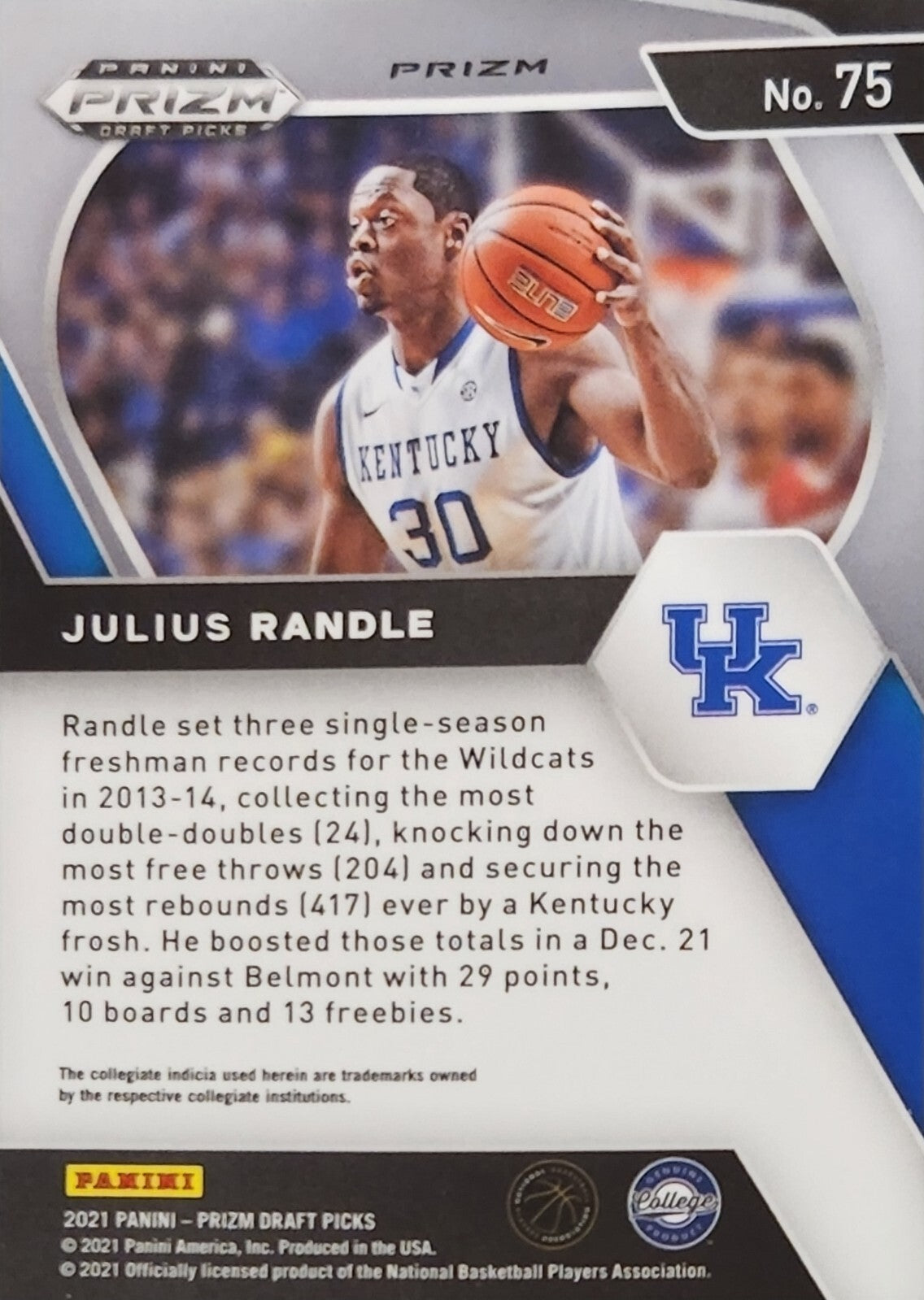2021-22 Prizm Draft Picks Julius Randle SP Red Cracked Ice #75 Wildcats/Knicks