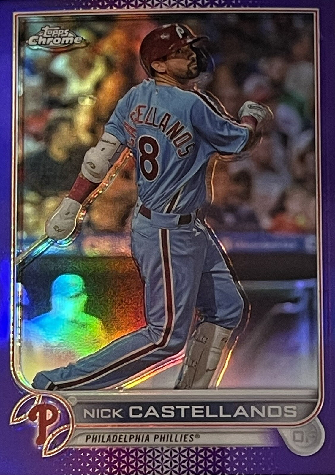 Nick Castellanos 2022 Topps Chrome Purple Refractor baseball card Philadelphia Phillies