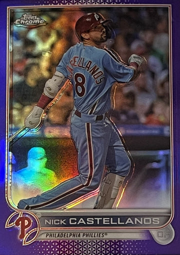 Nick Castellanos 2022 Topps Chrome Purple Refractor baseball card Philadelphia Phillies