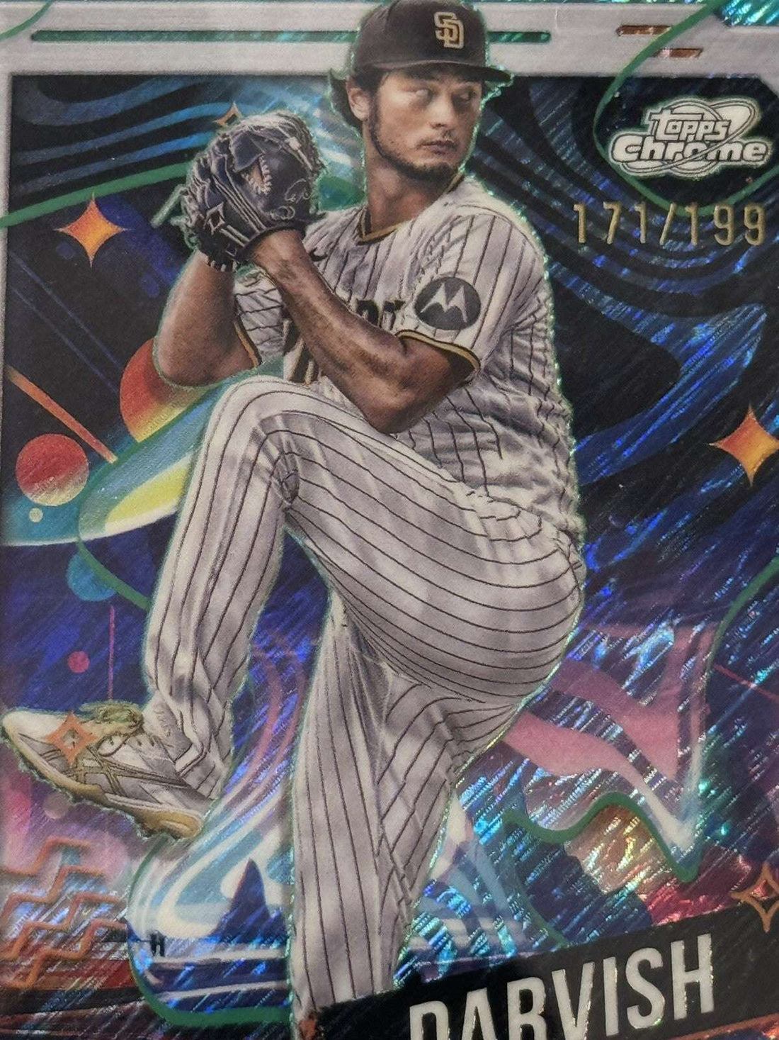 2024 Topps Chrome Yu Darvish Padres Purple Nebula Refractor baseball card serial numbered 171/199