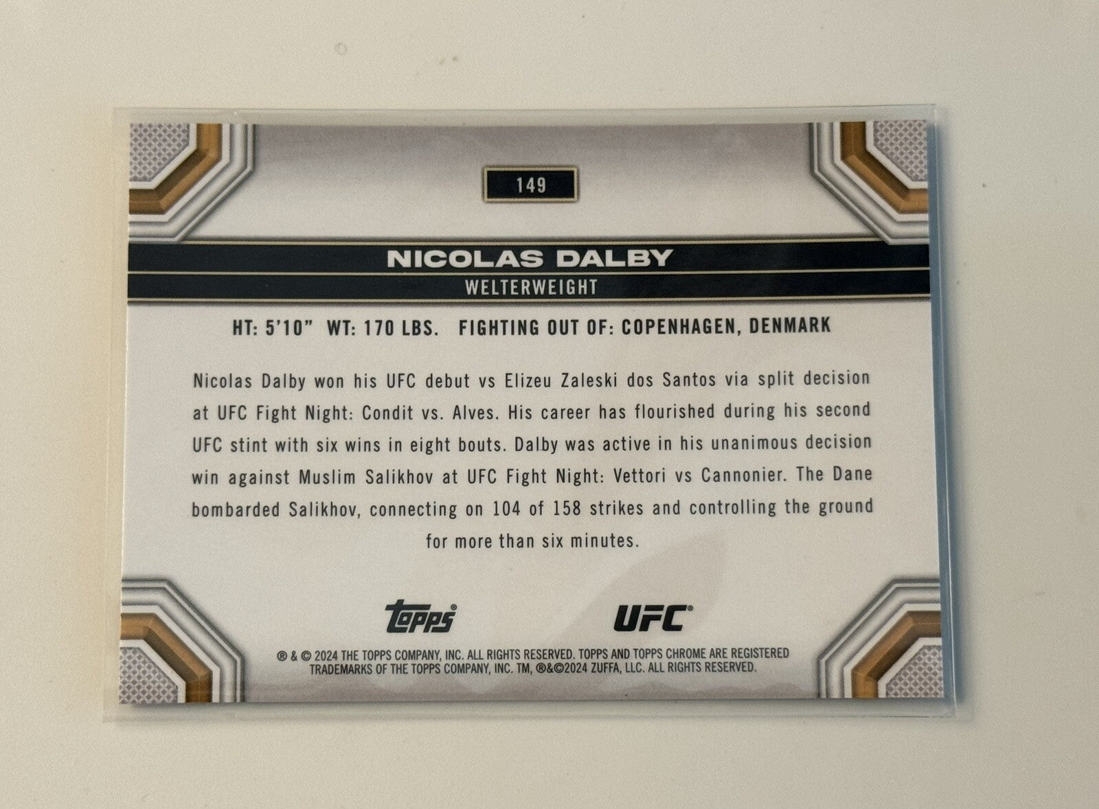 Nicolas Dalby Prizm Refractor UFC 2024 Topps Chrome Welterweight UFC Debut #149