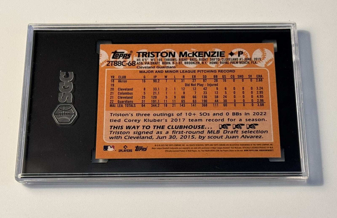 2023 Topps Series 2 Triston McKenzie Mojo Refractor Silver graded 9.5 baseball card