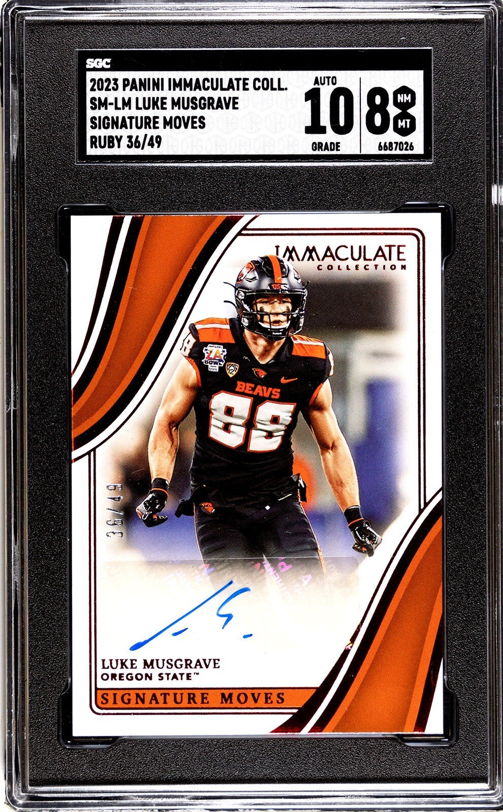 2023 Panini Immaculate Luke Musgrave 36/49 RC Auto Rookie OS Bears/Packers SGC 8