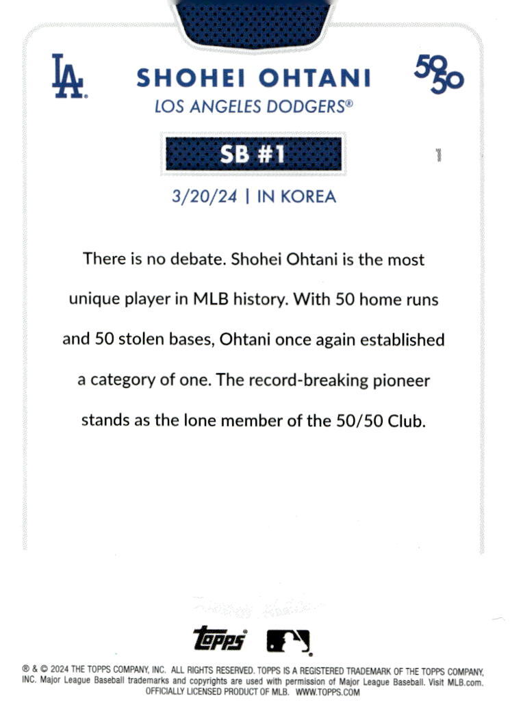 50/50 LIMITED EDITION! Shohei Ohtani MLB LA Dodgers 2024 TOPPS NOW Season HR #1