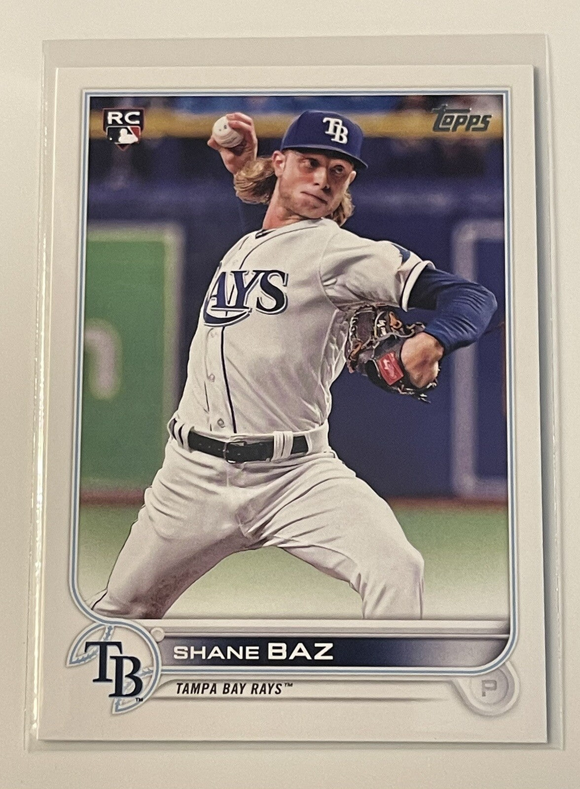 2022 Shane Baz RC Topps Baseball Card #421 Tampa Bay Rays pitcher in action