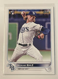 2022 Shane Baz RC Topps Baseball Card #421 Tampa Bay Rays pitcher in action