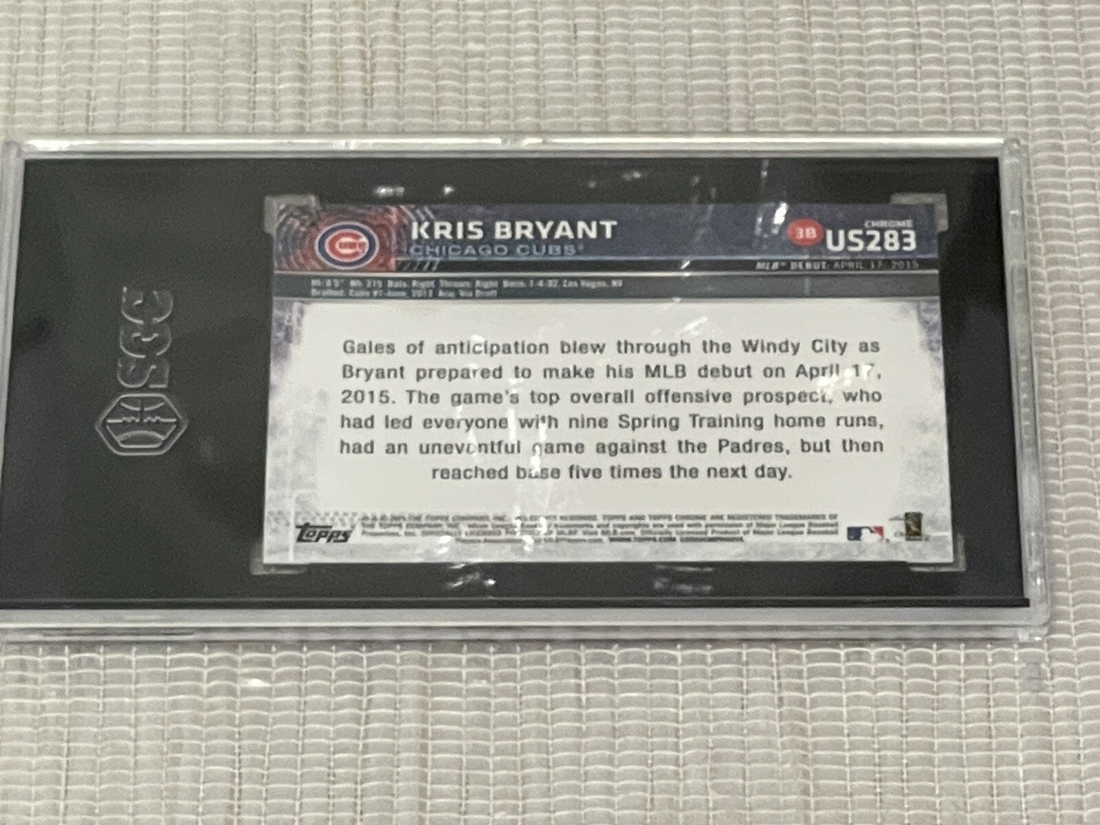 2015 Topps Chrome Update Kris Bryant RC Rookie Debut Card US283 MLB Cubs SGC 9.5