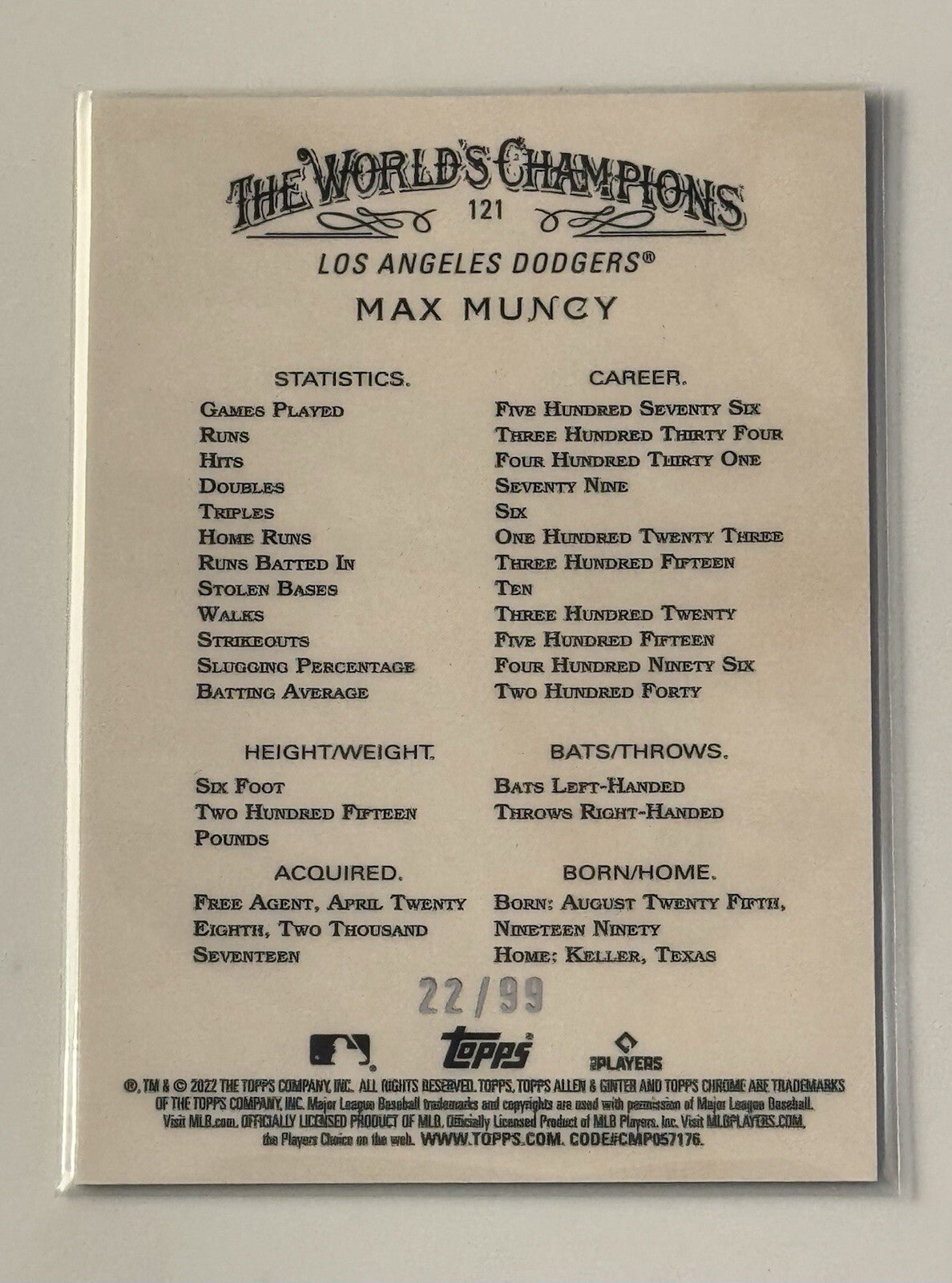 22/99* Max Muncy 2022 Topps Allen & GInter #121 Orange Refractor MLB LA Dodgers*