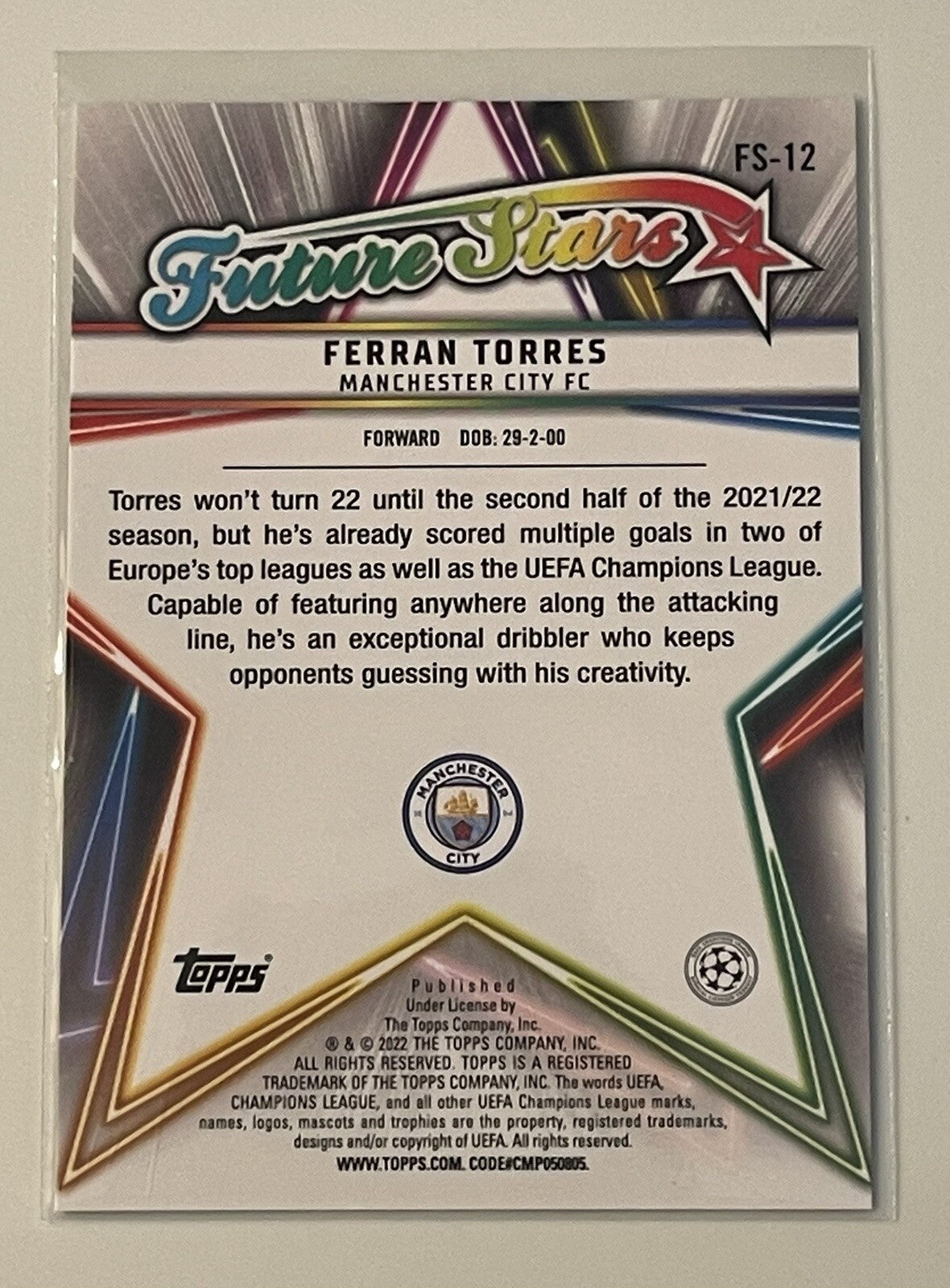 2022 Topps UEFA Champions Ferran Torres* - Future Stars Insert #FS-12 - Man City