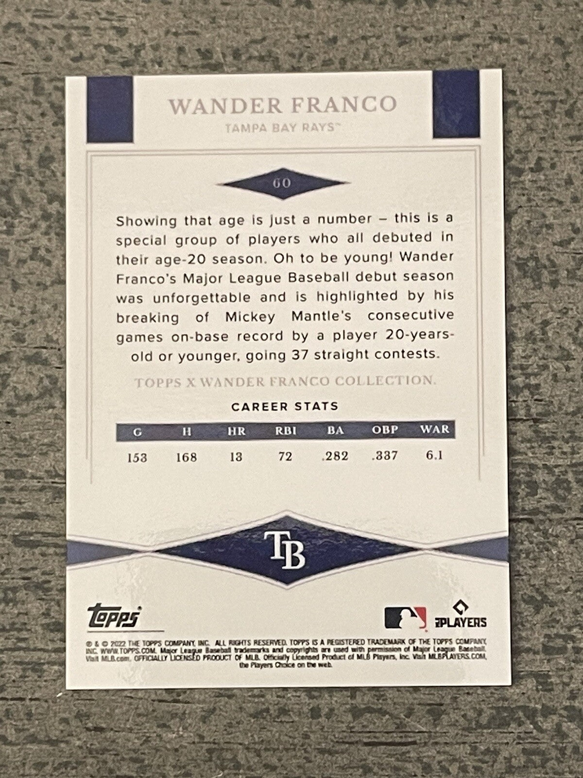 WANDER FRANCO RC 2022 Topps X Wander Franco Collection #60 MLB Tampa Bay Rays.