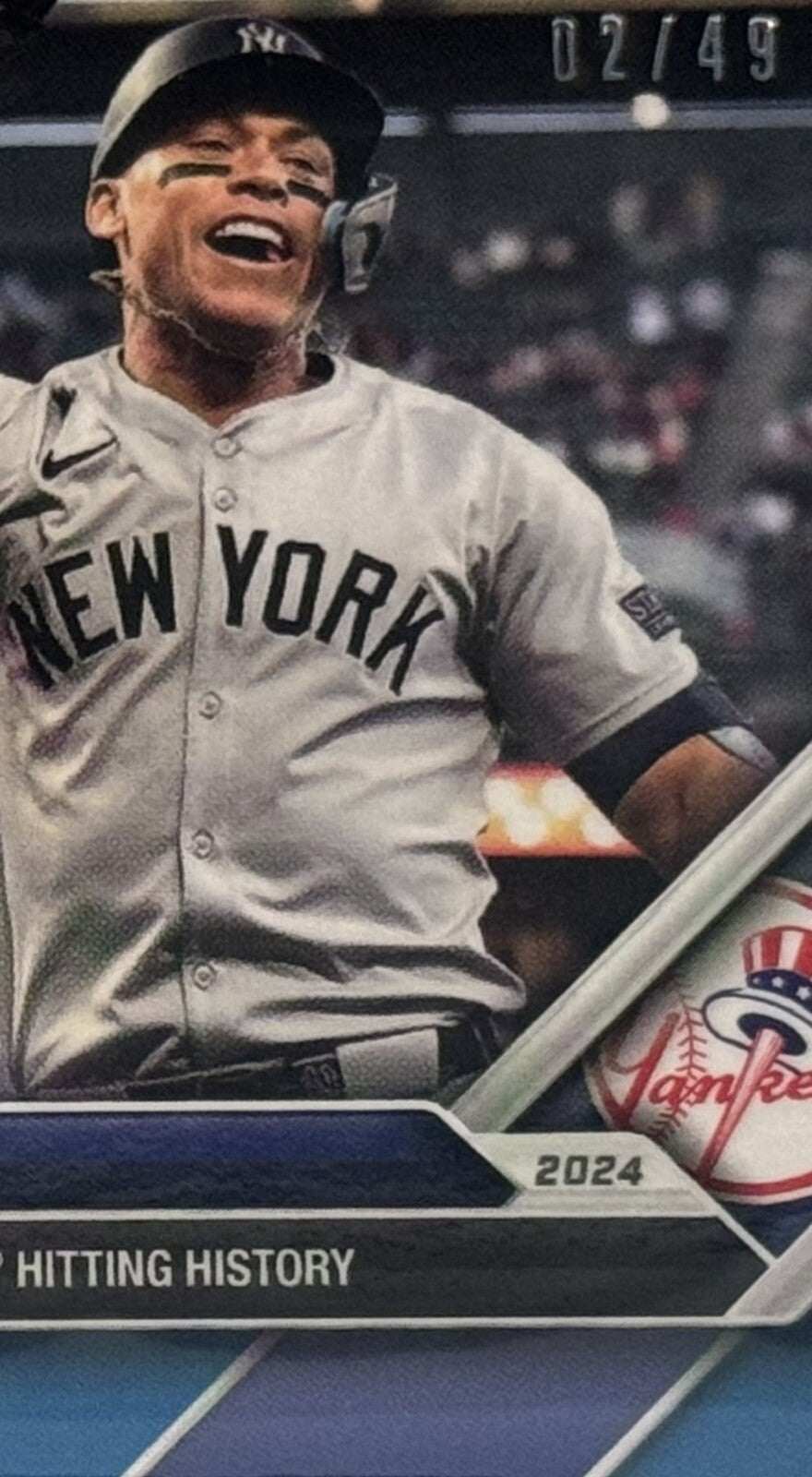 2/49 Aaron Judge 2024 MLB Topps Now card celebrating Yankees hitting history with limited edition number 249
