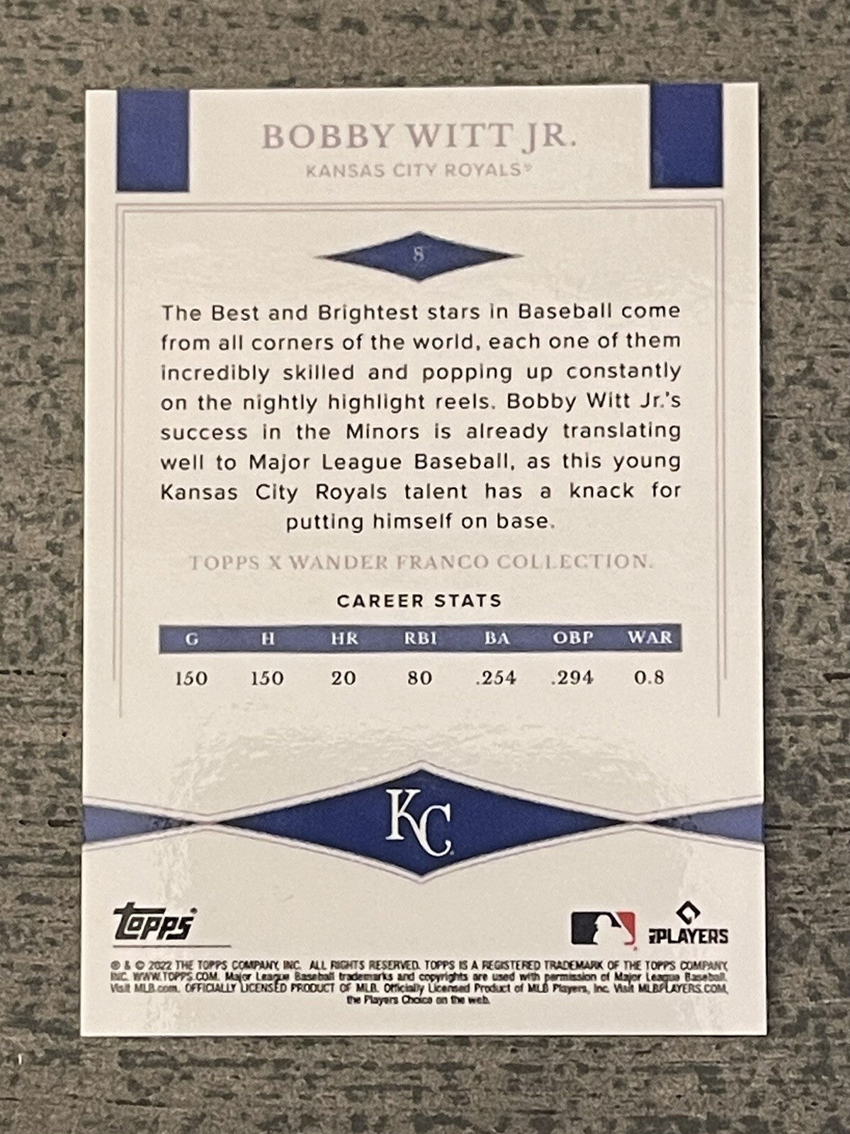 Bobby Witt Jr RC 2022 Topps X Wander Franco Collection #8 MLB Kansas City Royals