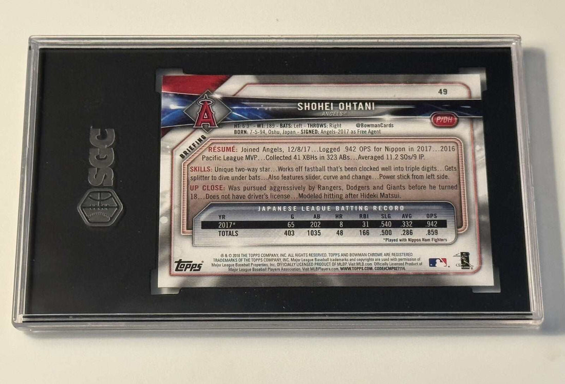 2018 Bowman Shohei Ohtani RC rookie card graded SGC 9.5 GEM MINT in protective case