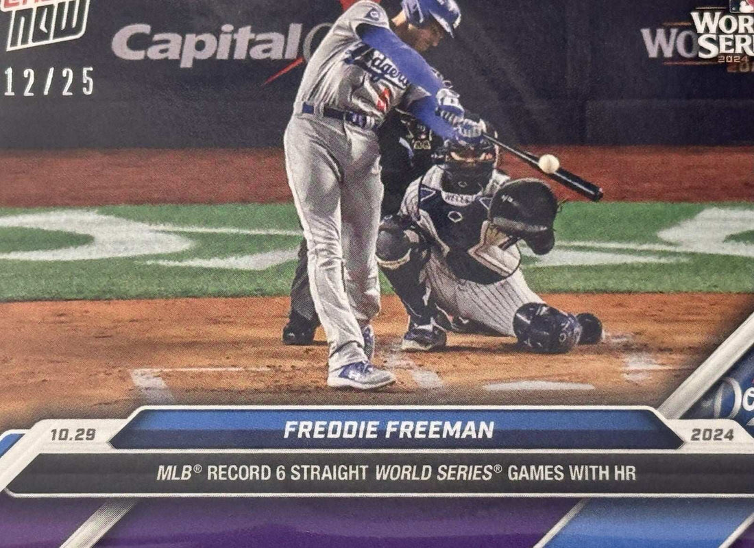 2024 MLB RECORD Freddie Freeman Topps NOW trading card 12/25 limited edition with 6th straight World Series home run