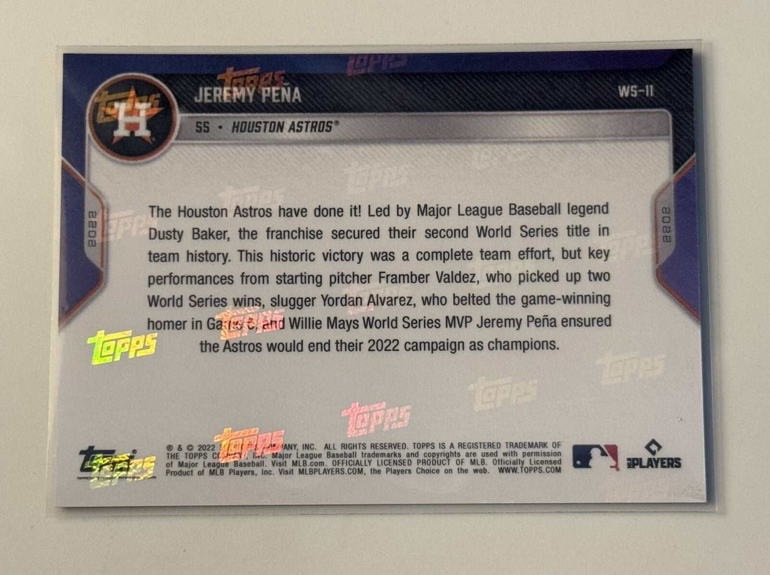 2022 Topps Now Jeremy Pena rookie card with Houston Astros and World Series Champions logo