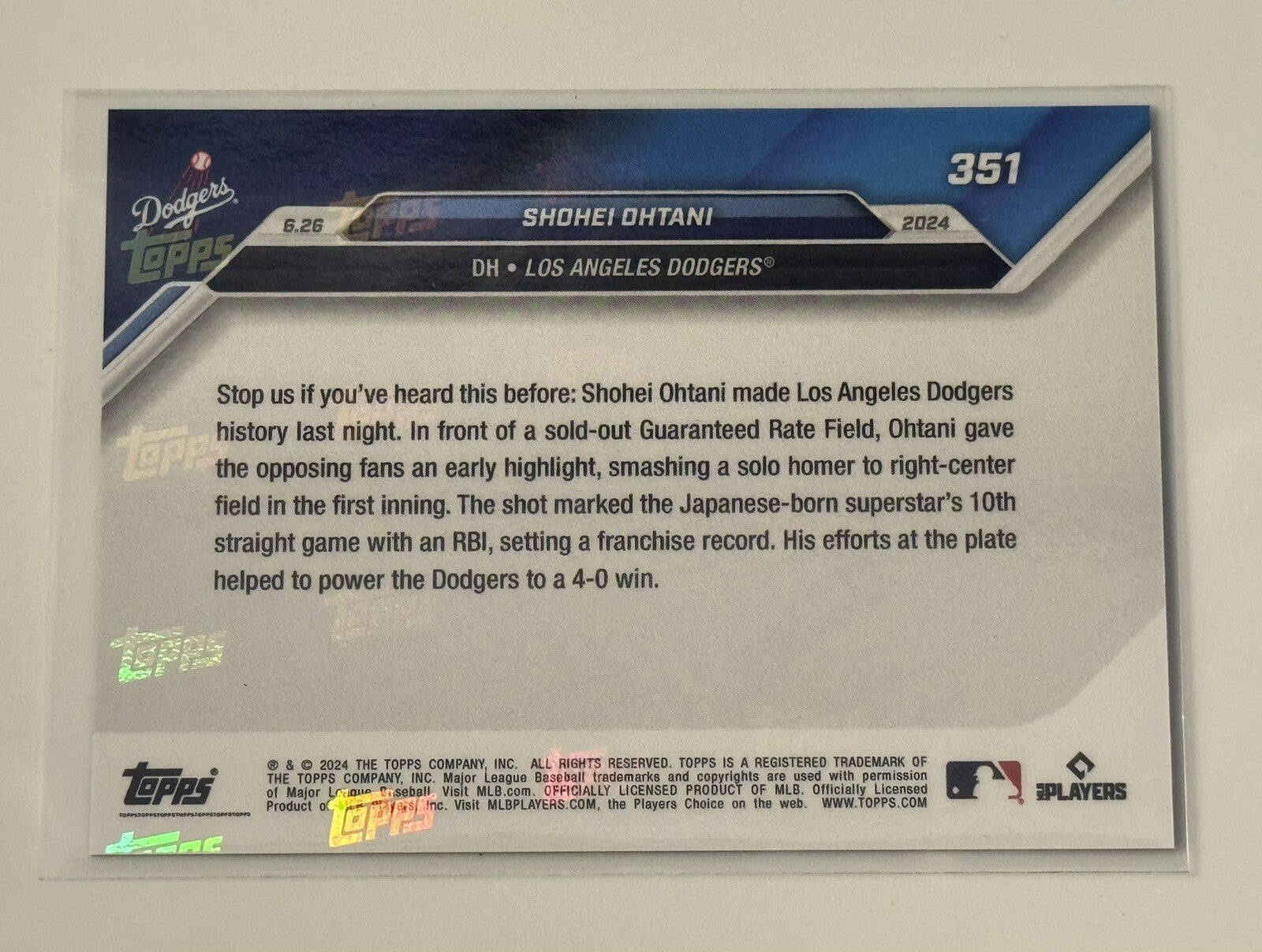 Shohei Ohtani 2024 Topps Now limited edition Los Angeles Dodgers baseball card 351