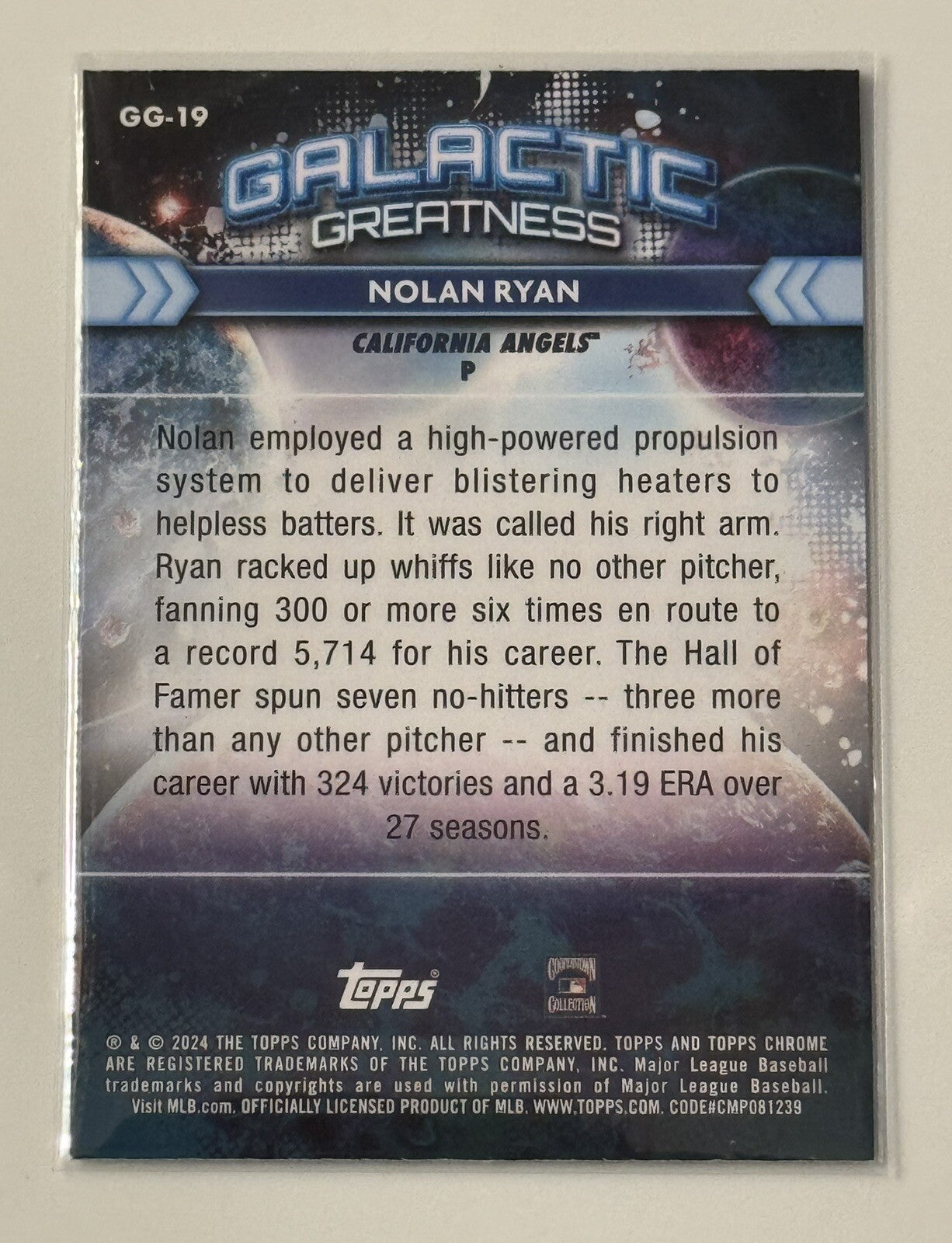 2024 Topps Cosmic Chrome Nolan Ryan Galactic Greatness Refractor LA Angels GG-19