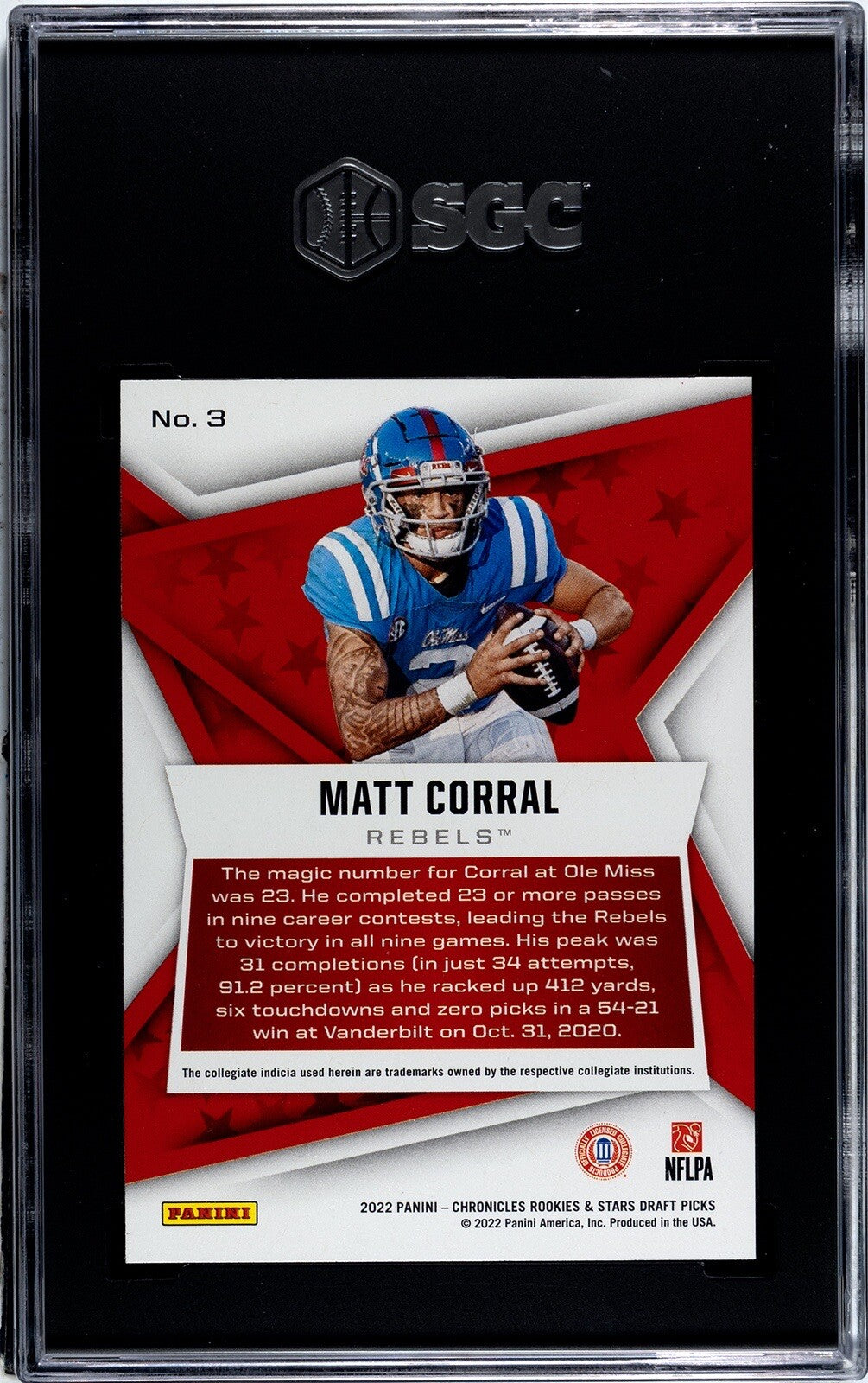 2022 Panini Chronicles Draft Picks Rookies Stars Matt Corral RC Panthers SGC 9.5