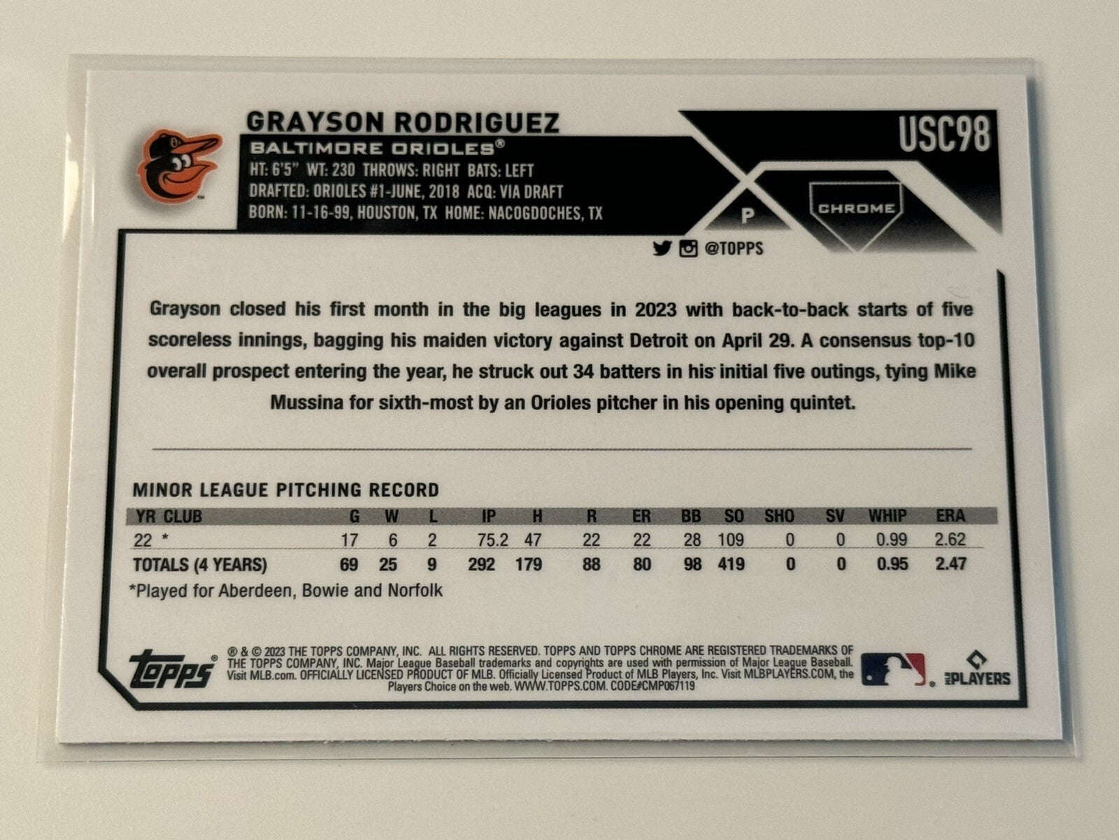 2023 Topps Chrome Update Grayson Rodriguez RC Auto MLB Baltimore Orioles Rookie*