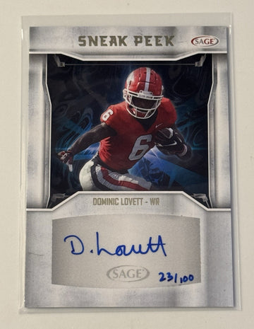 23/100 Dominic Lovett RC Autograph 2024 Sage Low Card #SPA-DL - Georgia Bulldogs