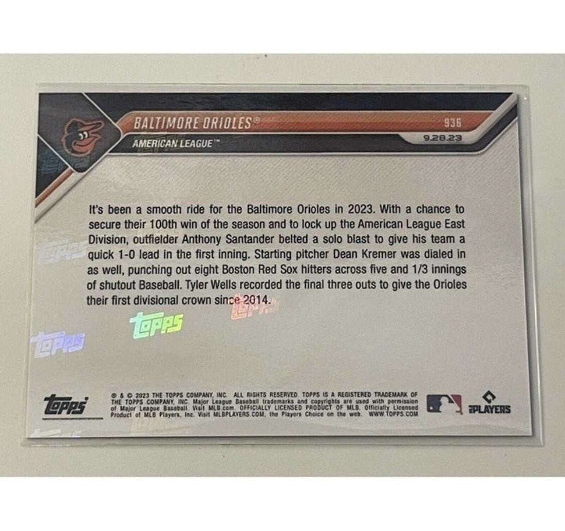 2023 MLB Topps Now Baltimore Orioles AL East Clinched team card celebrating 2023 division title