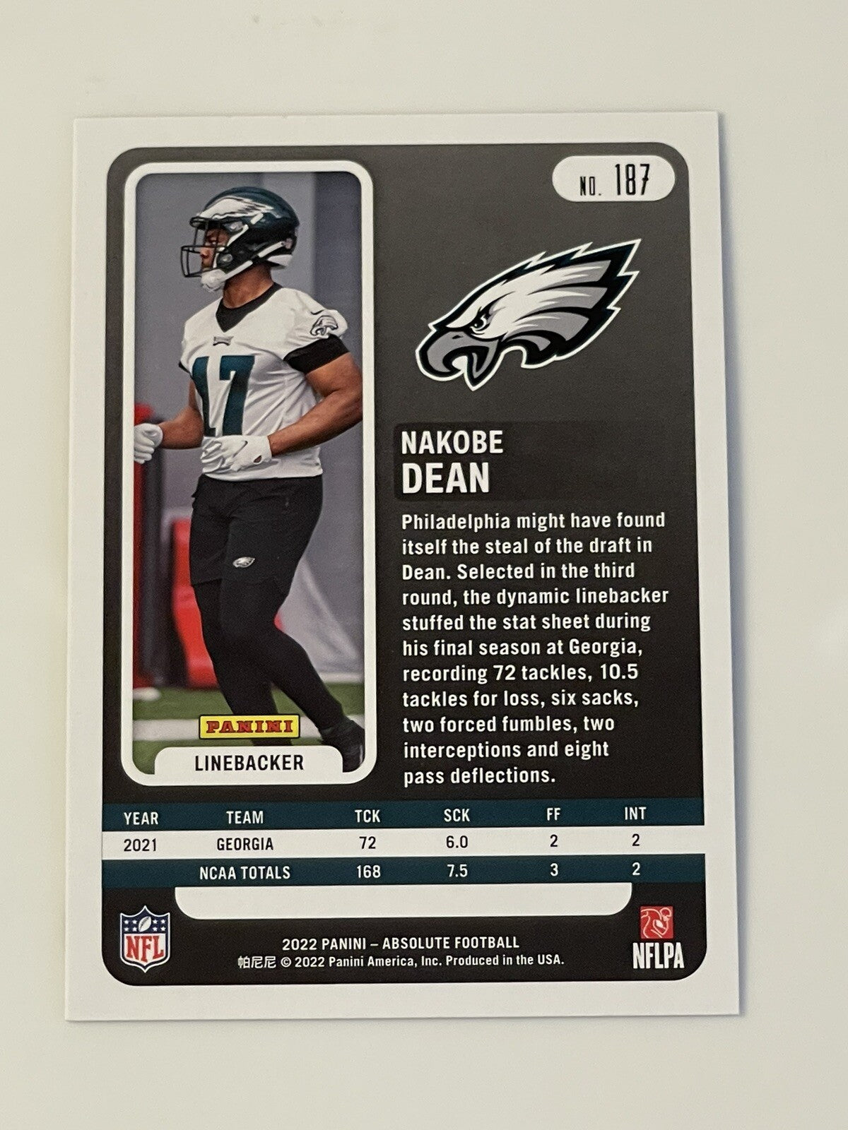Nakobe Dean 2022 Panini Absolute Football Parallel #187 Eagles 🦅 MINT!