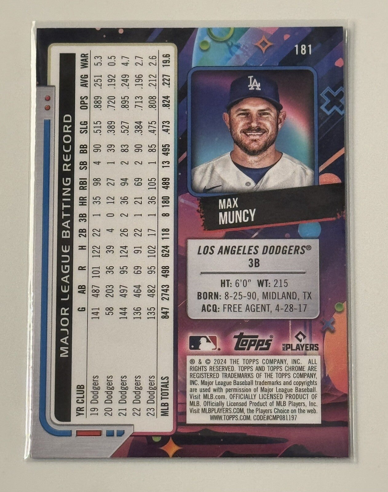67/99 COLOR MATCH! 2024 Topps Chrome Cosmic Max Muncy BLUE Refractor Dodgers MLB