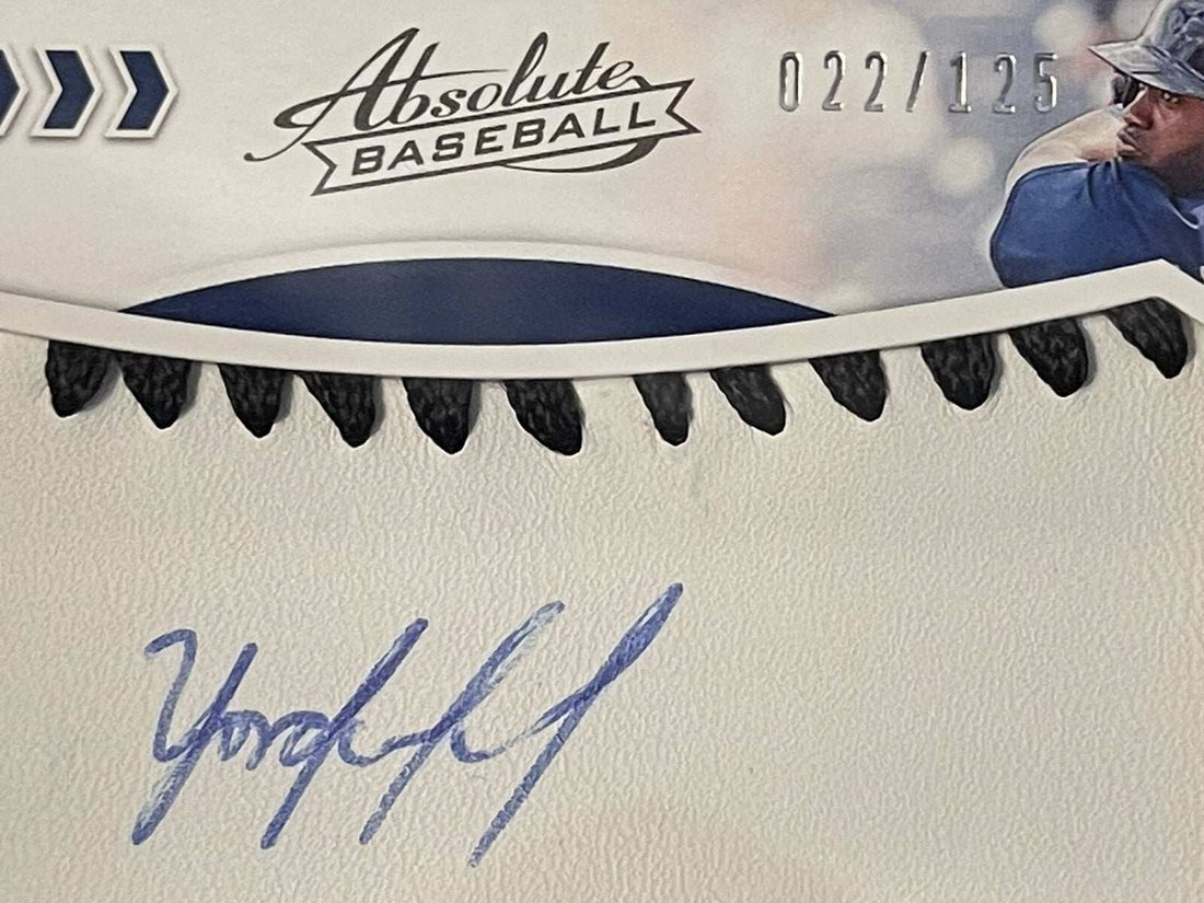 2020 PANINI ABSOLUTE Yordan Alvarez rookie autograph baseball card #22/125 with green stitch patch in protective case