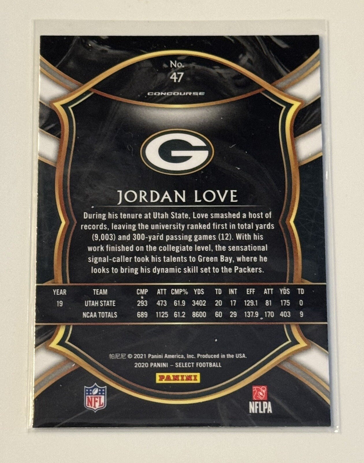 2020 Panini Select Football Jordan Love Card RC #47 - NFL Green Bay Packers Card