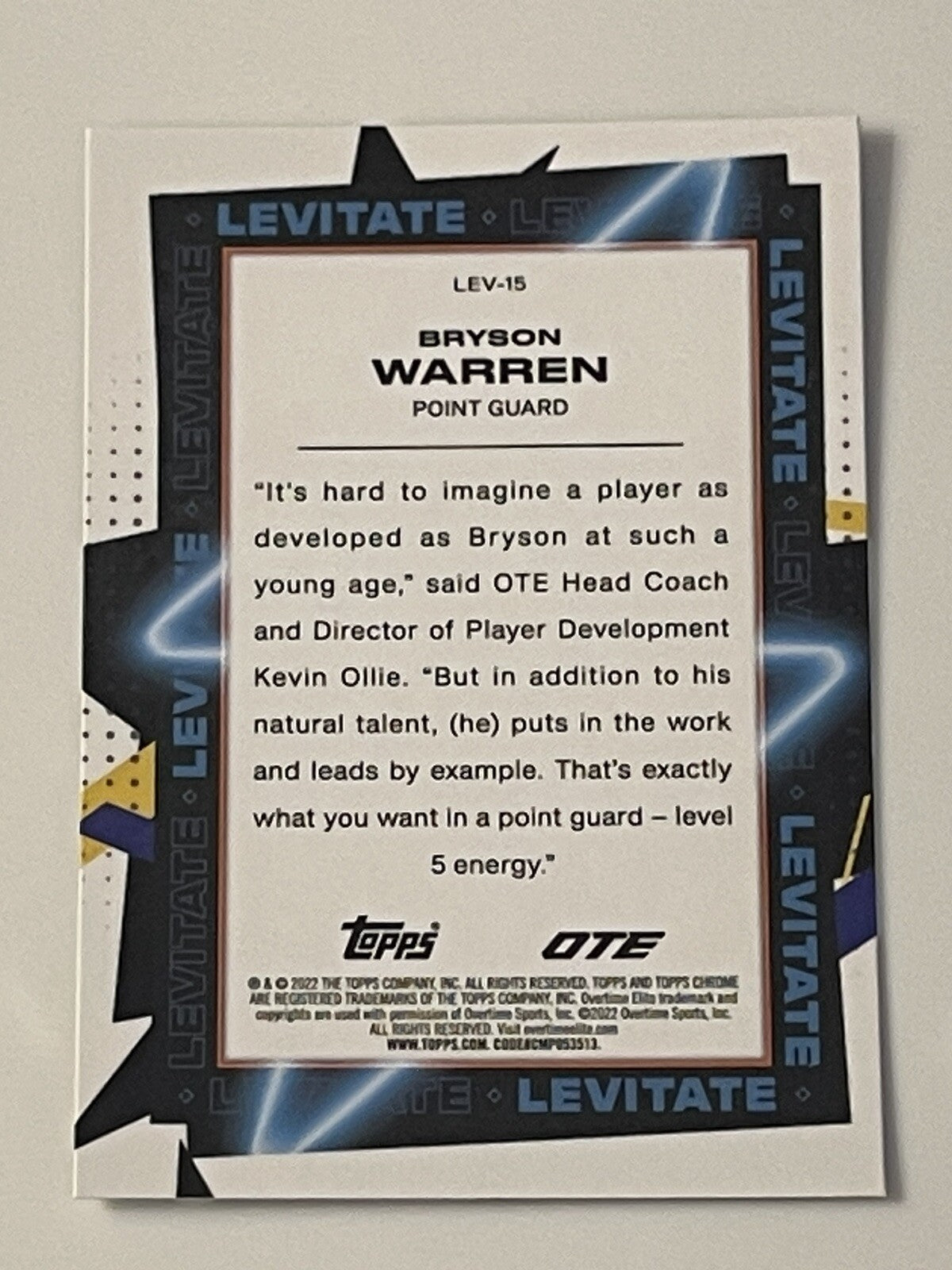 Bryson Warren* 2021-22 Topps Chrome - Overtime Elite OTE Levitate Insert #LEV-15