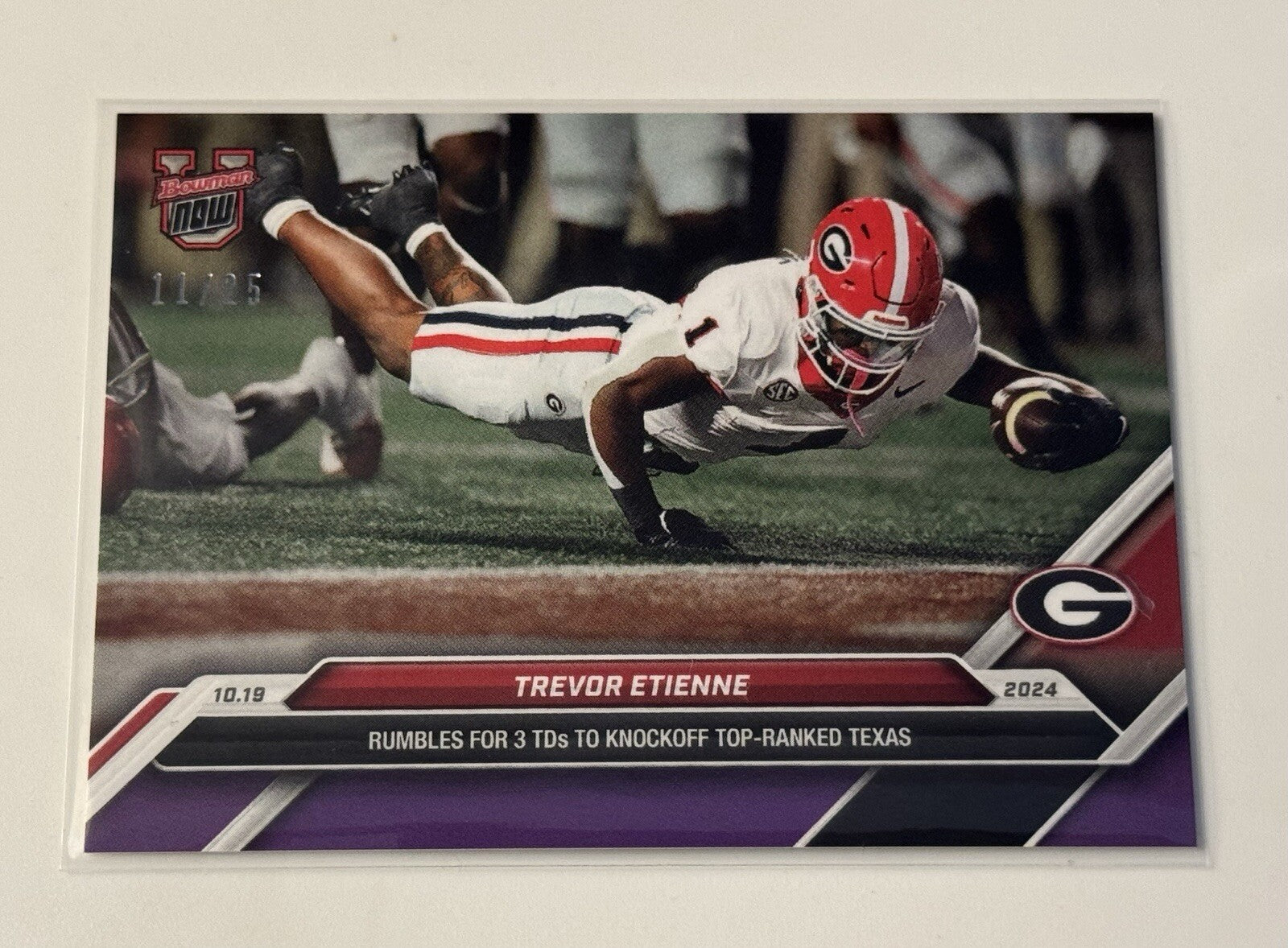 11/25* Trevor Etienne* 3 TDs Georgia Dogs - 2024 Bowman U Now Football 31 READY!
