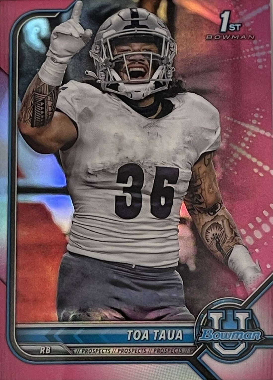2022 1st BOWMAN UNIVERSITY Pink Refractors RC Toa Taua Rookie Nevada football card mint condition