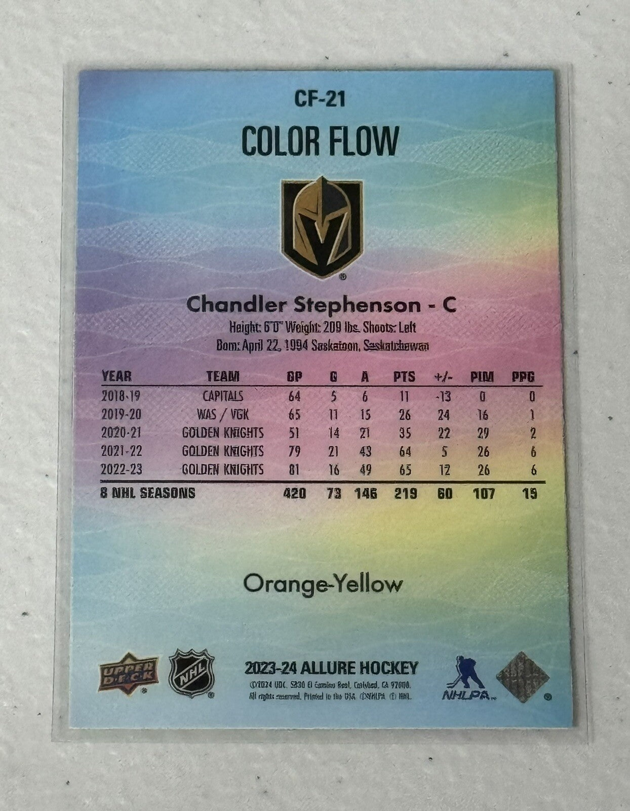Chandler Stevenson* Golden Knights 23-24 NHL Allure Color Flow Red-Orange #CF-21
