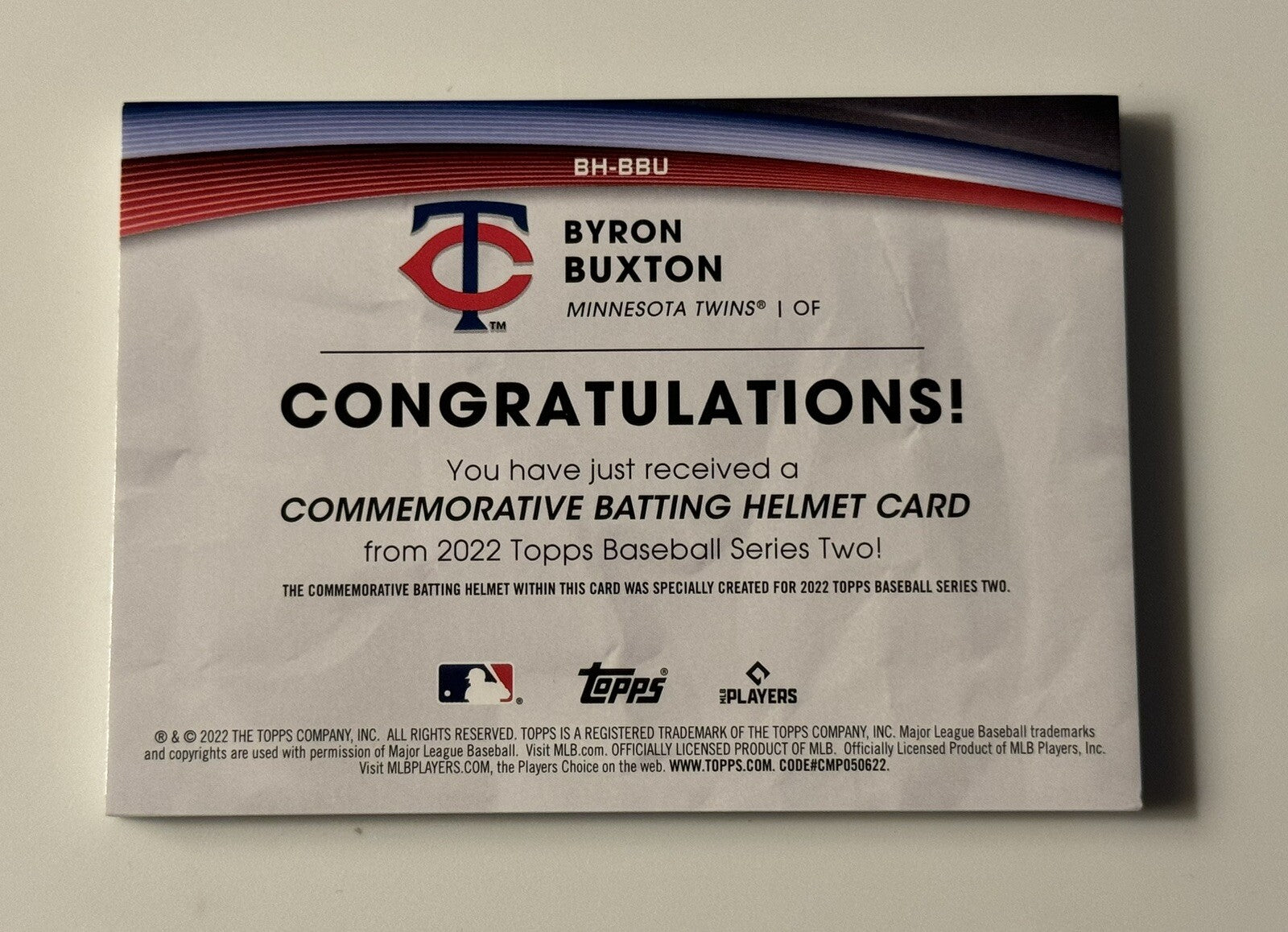2022 Topps Series 2 Batting Helmet Commemorative Relics Byron Buxton - MLB Twins