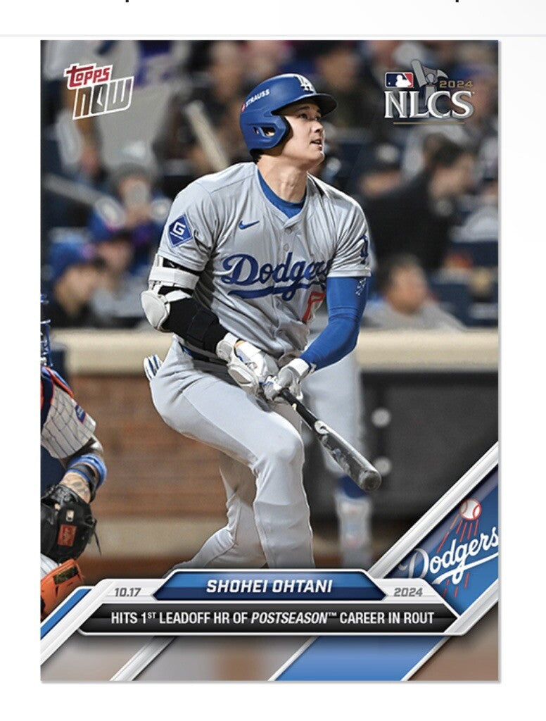 Shohei Ohtani* 2024 Topps NOW HITS 1ST LEADOFF HR OF POSTSEASON CAREER - PRESALE