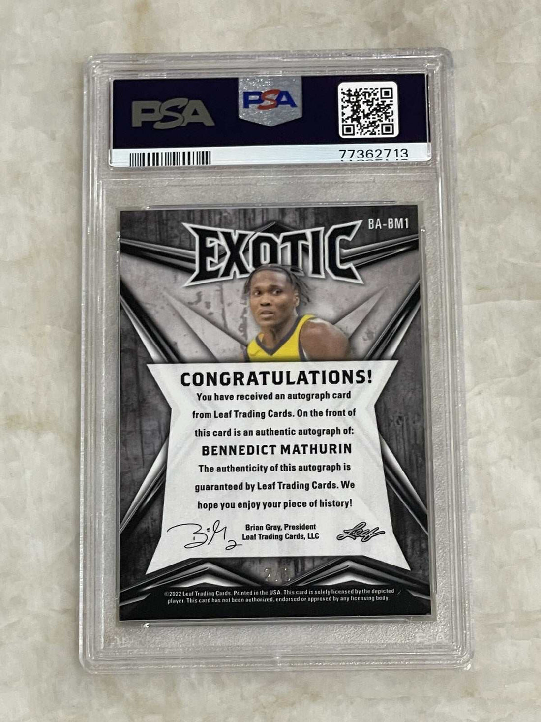 2022-23 Leaf Exotic Mosaic Bennedict Mathurin rookie autograph basketball card PSA 9