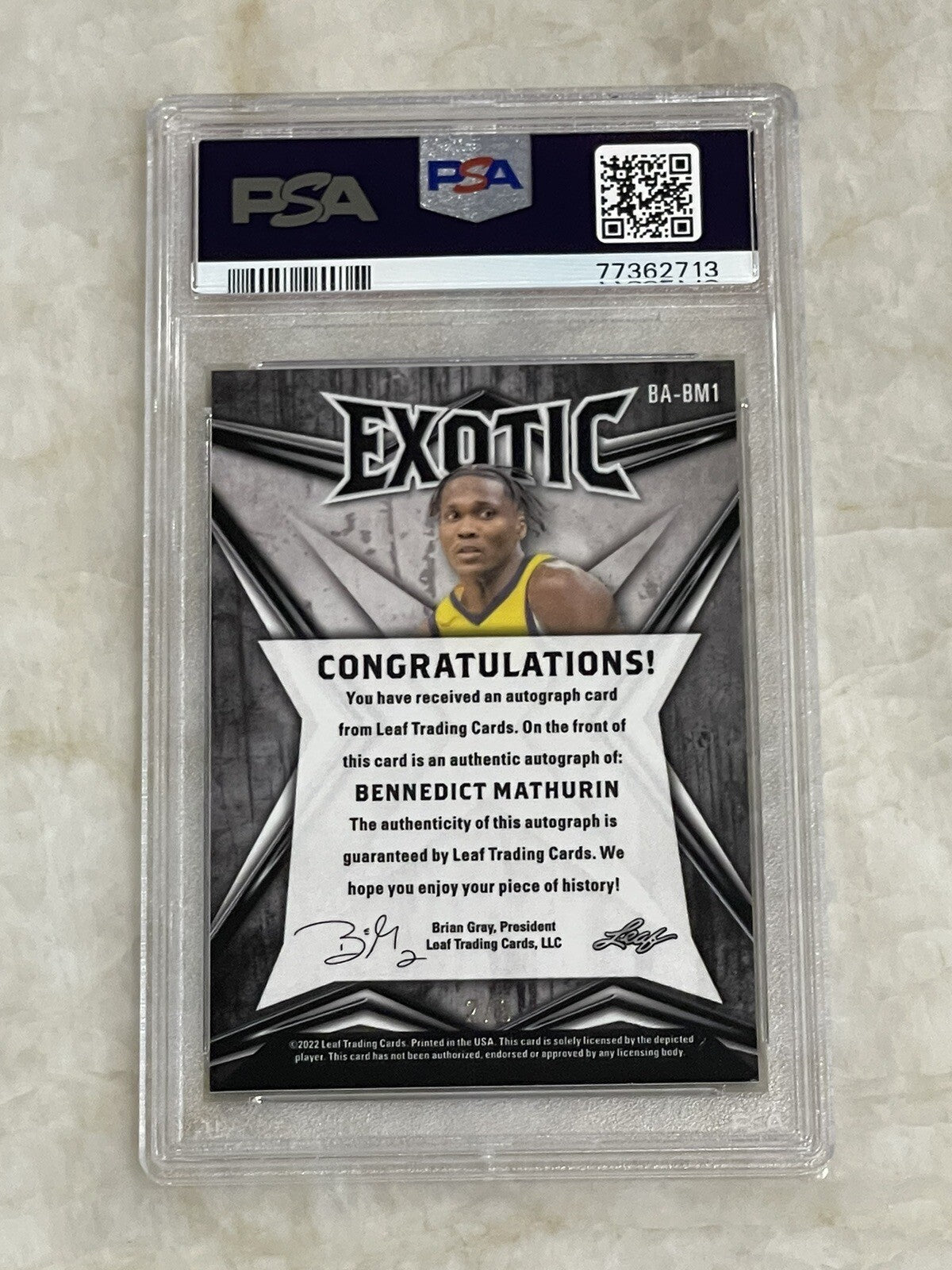 2022-23 Leaf Exotic Mosaic XRC Bennedict Mathurin RC Auto 2/5 #BABM1 PSA 9 CHAMP