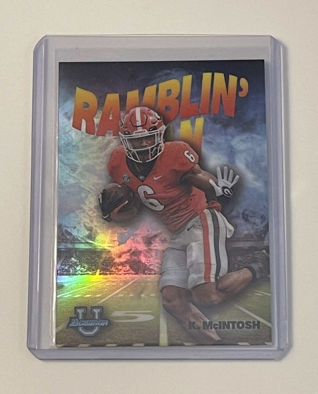 Kenny McIntosh 2022 Bowman U Refractor football trading card Ramblin' Man UGA Bulldogs Champs
