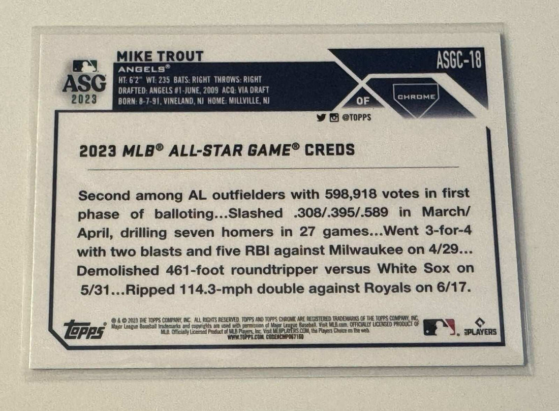 Mike Trout 2023 Topps Chrome Update All-Star Game Angels Refractor baseball card