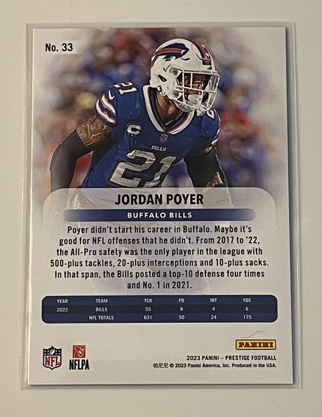 2023 Prestige Panini 71/99 Jordan Poyer  Extra Points NFL Buffalo Bills Card #33