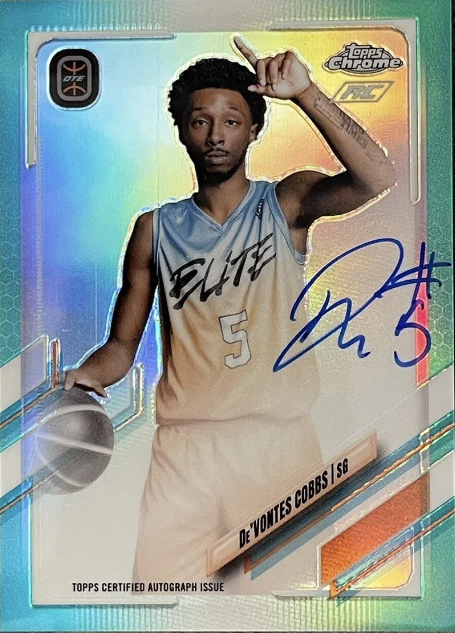 2021-22 Chrome OTE* Overtime Elite Base Auto Aqua #CA-DC2 De'Vontes Cobbs 89/99*