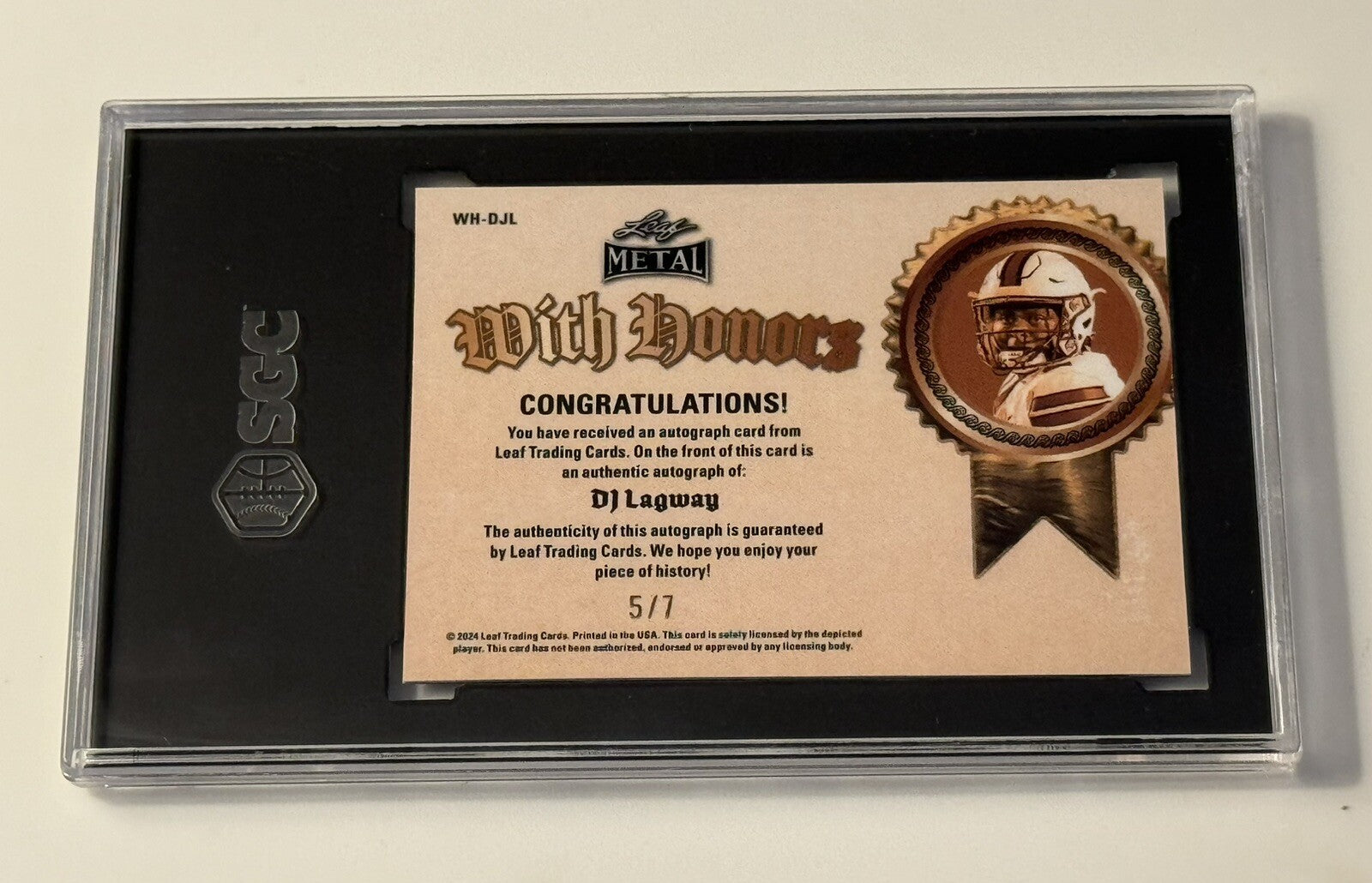 5/7 DJ Lagway RC* Auto 2024 LEAF FOOTBALL WH-DJL - Purple MOJO GATORS - SGC 9.5