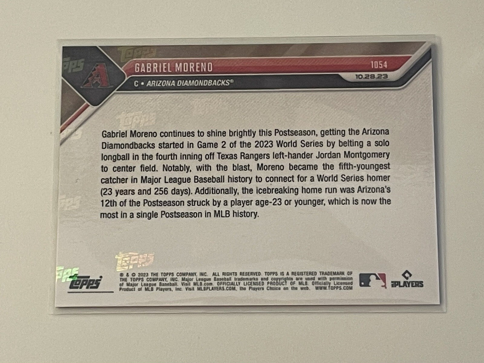 2023 Topps NOW 08/10 Gabriel Moreno RC 4th Inning  HR - World Series Card #1054*