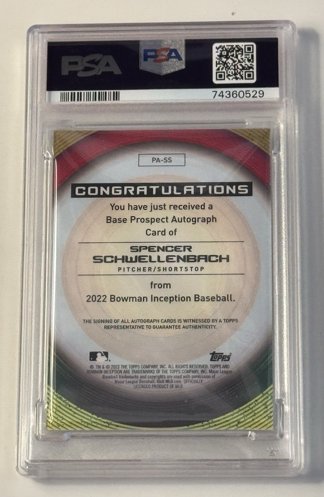 42/50* Spencer Schwellenbach RC Auto Bowman U Inception GOLD* Foil Braves PSA 10