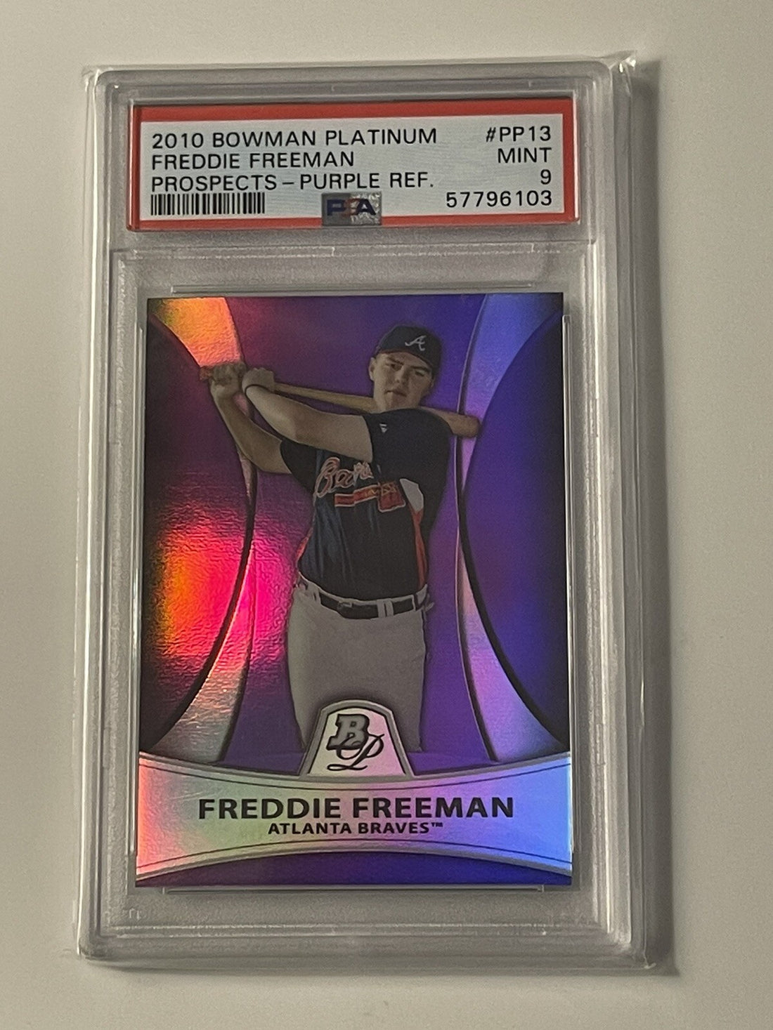 2010 Bowman Platinum Freddie Freeman* Prospects Purple Refractor #PP13 LA PSA 9*