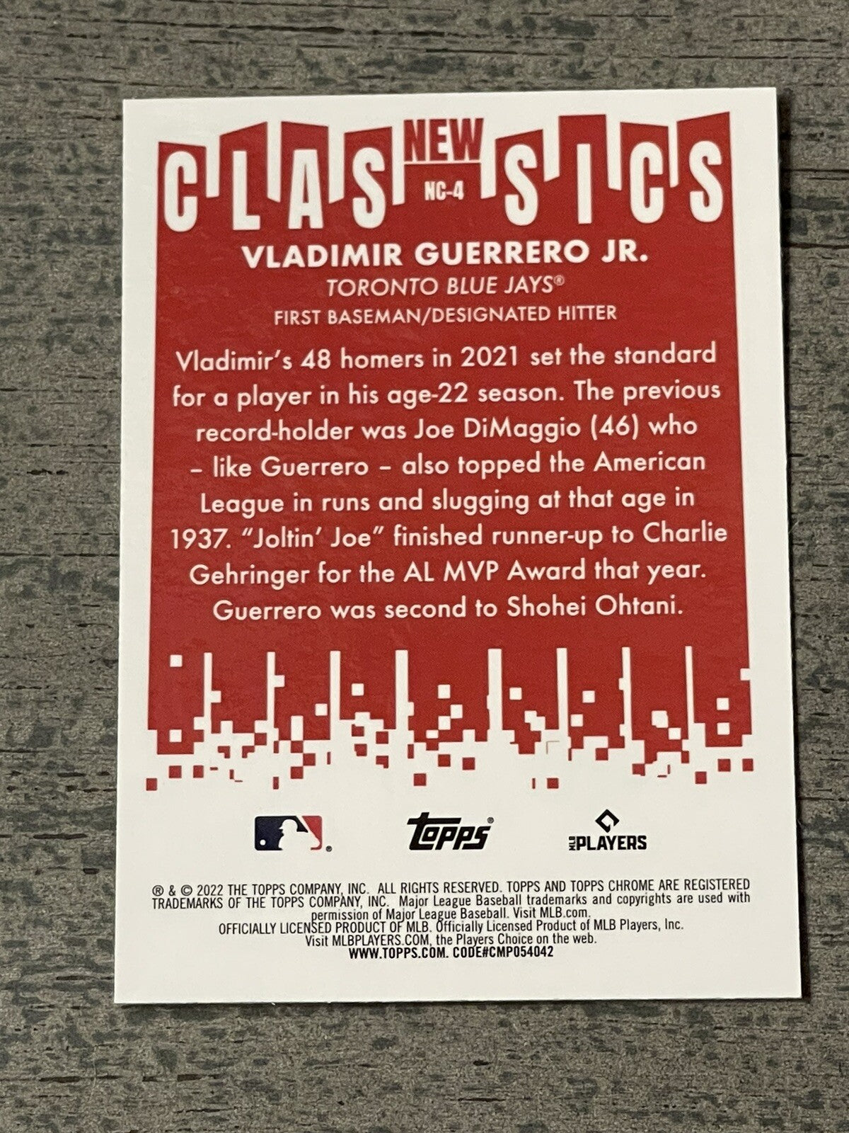 2022 TOPPS CHROME NEW CLASSICS REFRACTOR VLADIMIR GUERRERO JR. TORONTO BLUE JAYS