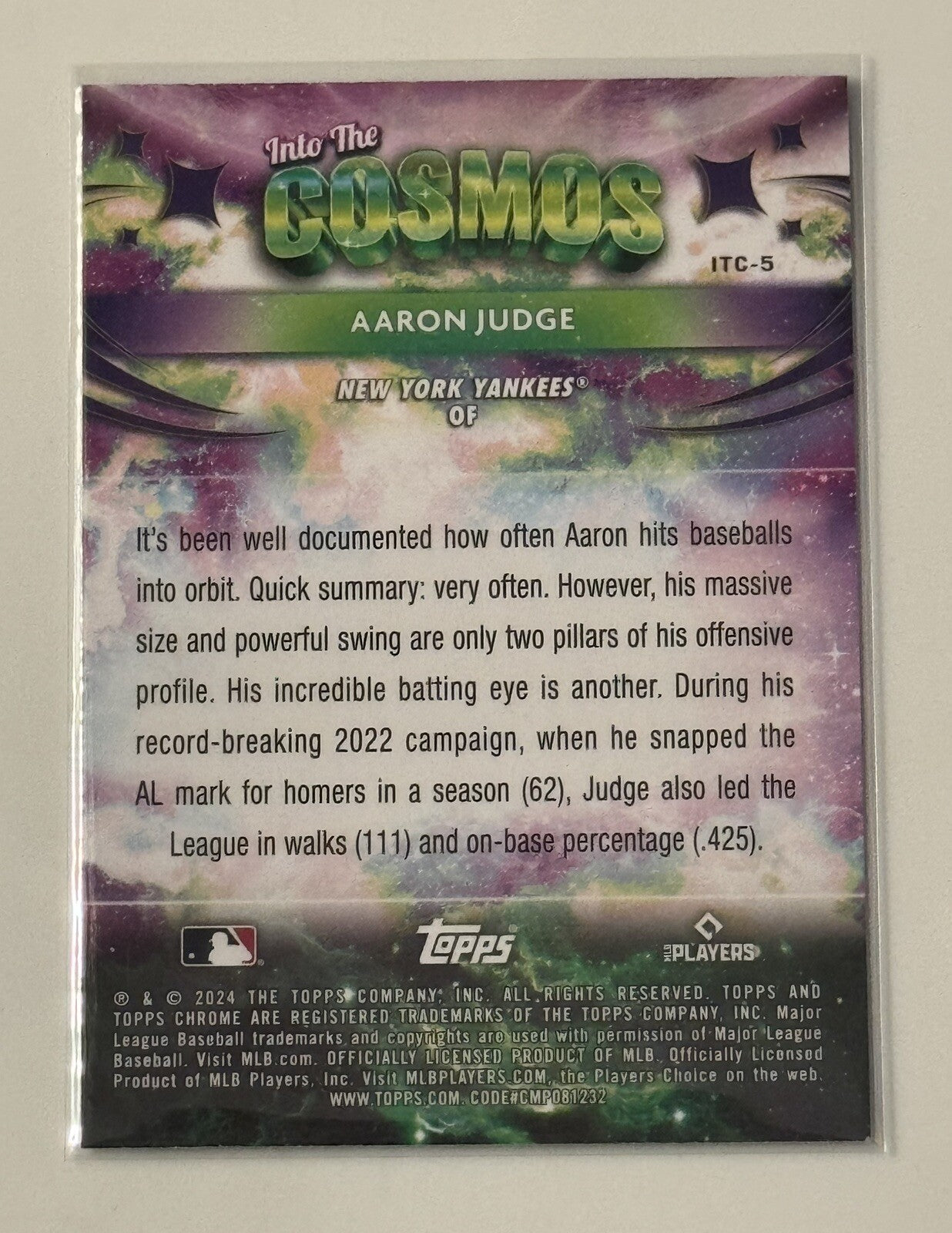 Aaron Judge* 2024 Cosmic Chrome Refractor Into the Cosmos #ITC-5 MLB NY Yankees*