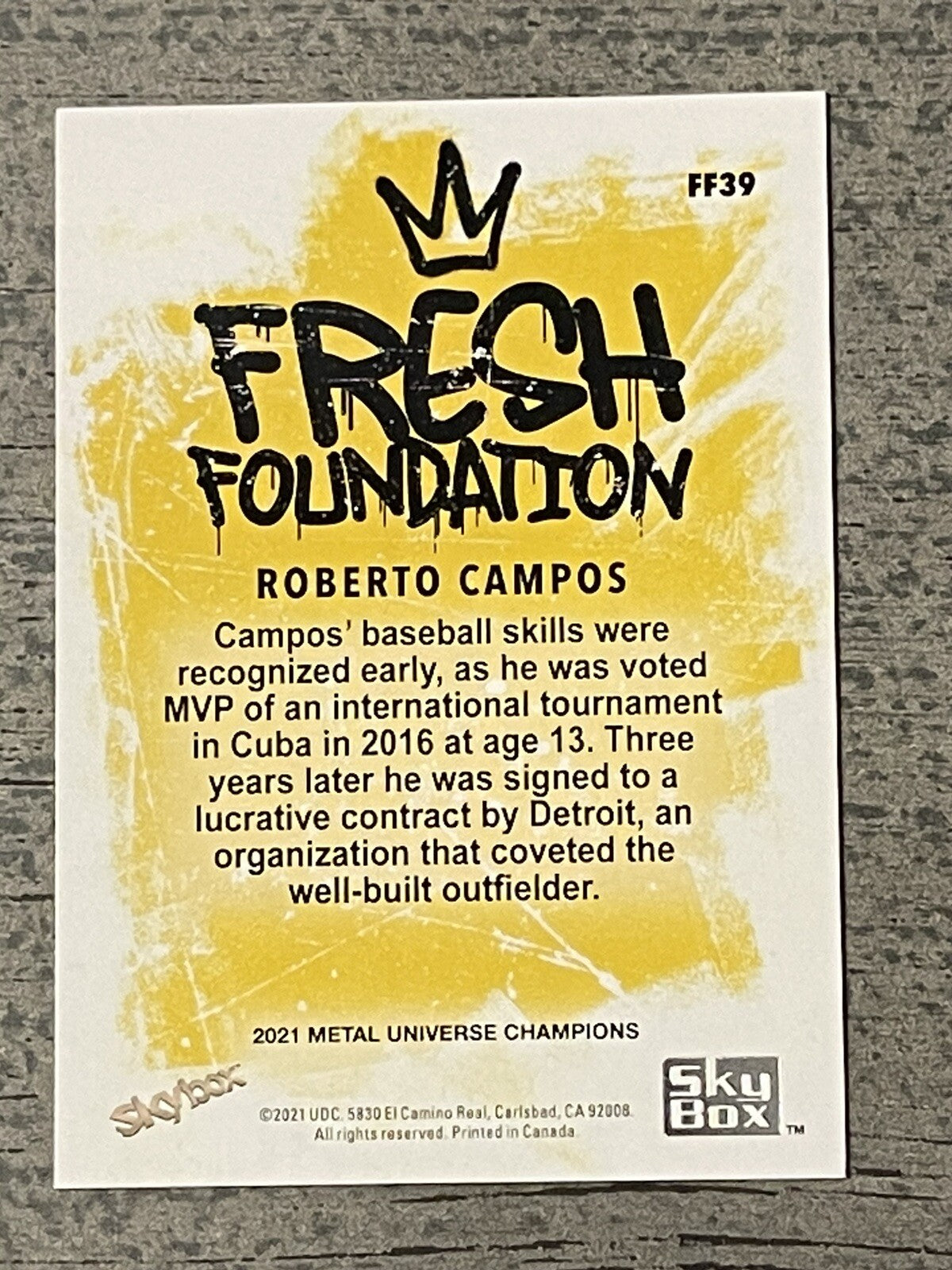 2021 Skybox Metal Universe Roberto Campos Fresh Foundations Copper #FF39