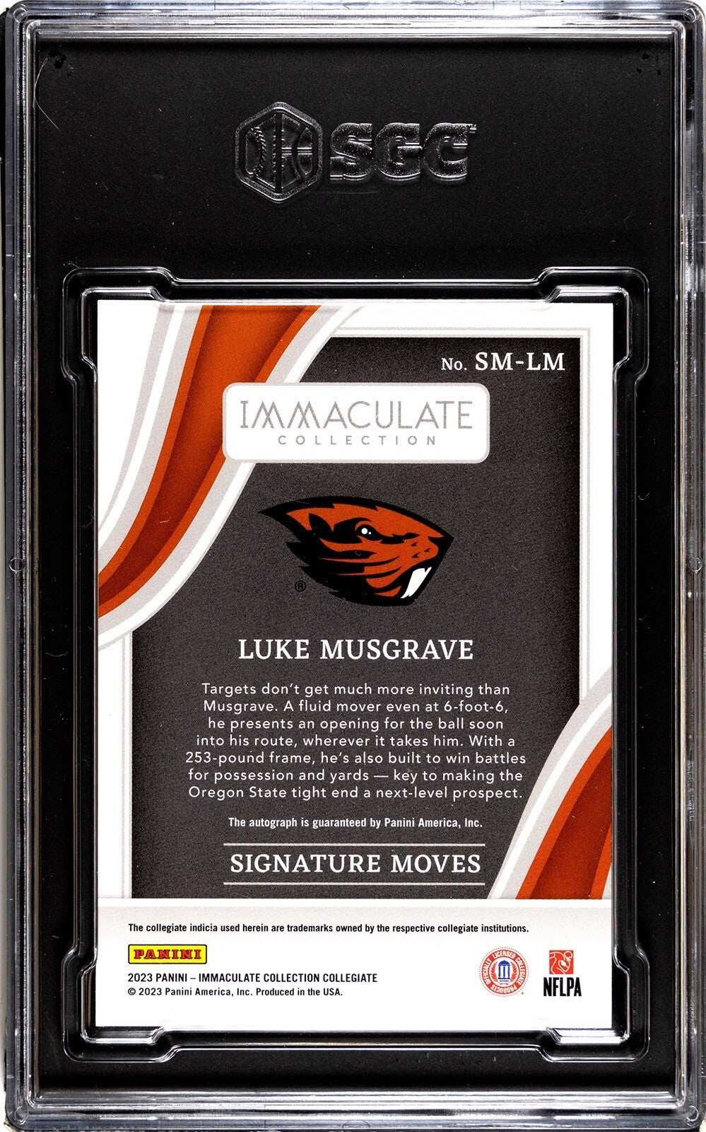 2023 Panini Immaculate Luke Musgrave rookie card graded SGC 8 with autograph and limited edition 36/49